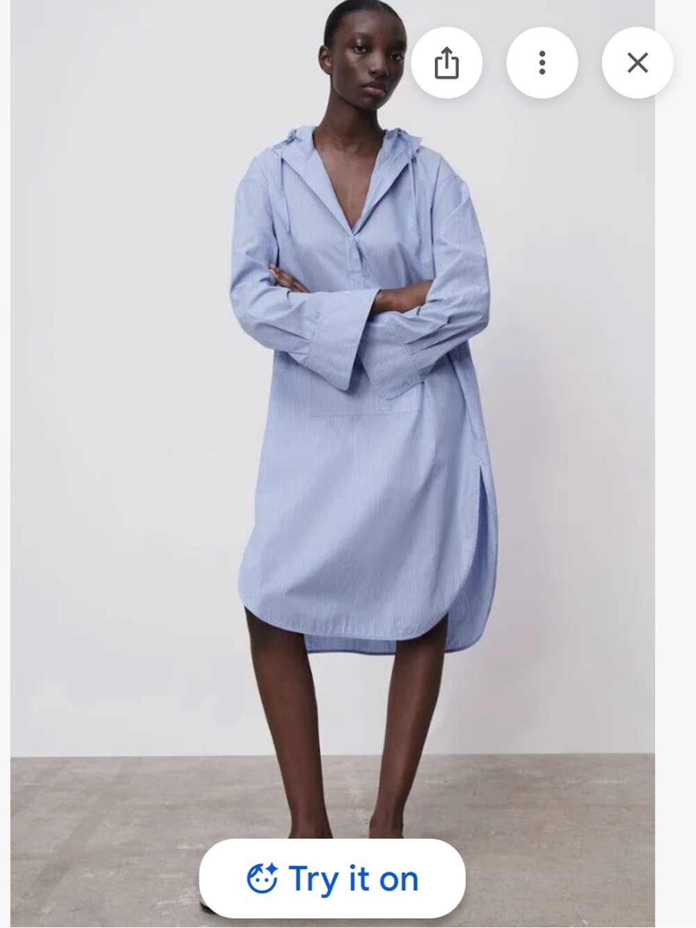 Zara Light Blue Pinstripe Shirt Dress